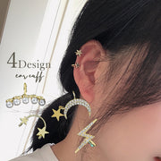 イヤーカフ ノンホールピアス 片耳用 アクセサリー レディース 女性 婦人 星 月 三日月 パール調 雷 おしゃれ かわいい ギフト プレゼント ファッション小物
