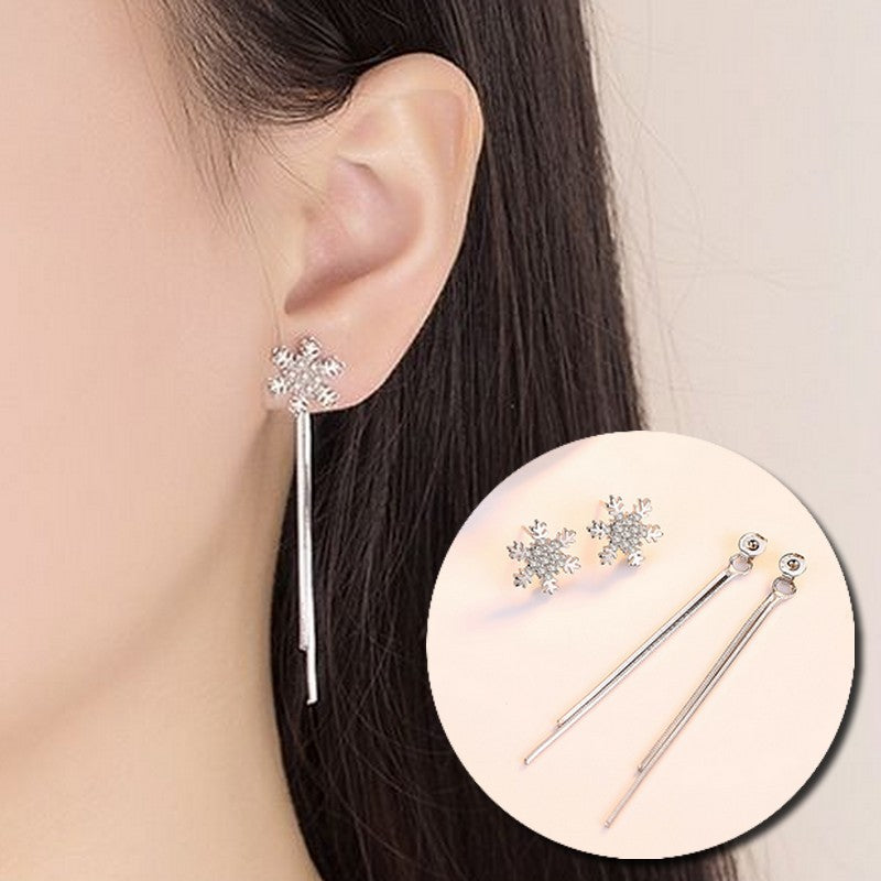 スタッドピアス アクセサリー レディース 女性用 ファッション小物 バックキャッチ チェーン 雪の結晶 スノー ラインストーン 華やか 上品 エレガント かわいい おしゃれ 揺れる ゆらゆら プレゼント ギフト 誕生日 記念日