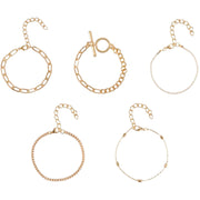 ブレスレット 5本セット レディース 女性 アクセサリー チェーン ラインストーン 鎖 華奢 細め おしゃれ 上品 かわいい シンプル メタル 金属 シルバーカラー ゴールドカラー キラキラ 細い ボールチェーン 重ね付け 普段使い 仕事場 高級感 大人