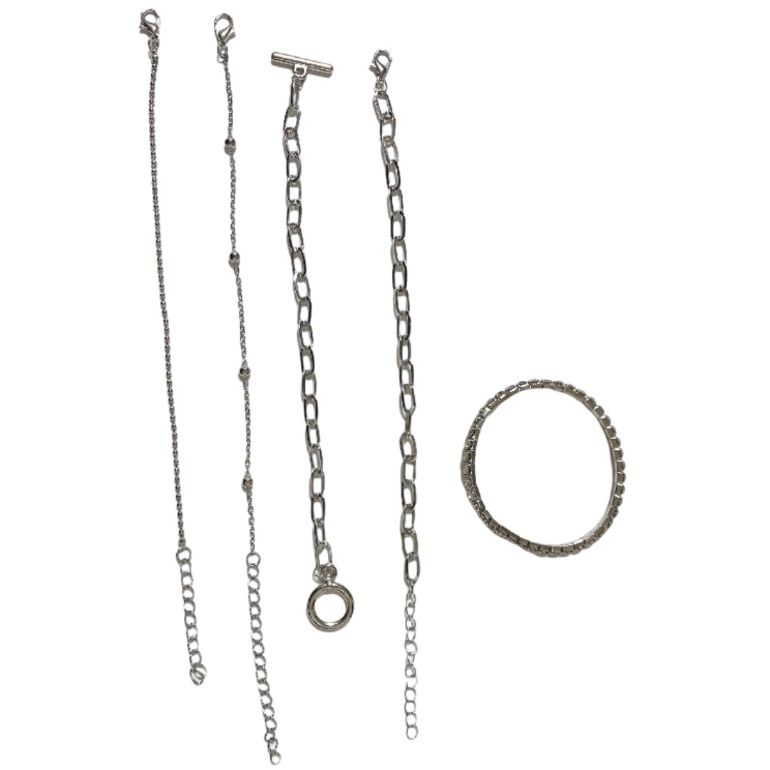 ブレスレット 5本セット レディース 女性 アクセサリー チェーン ラインストーン 鎖 華奢 細め おしゃれ 上品 かわいい シンプル メタル 金属 シルバーカラー ゴールドカラー キラキラ 細い ボールチェーン 重ね付け 普段使い 仕事場 高級感 大人