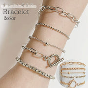 ブレスレット 5本セット レディース 女性 アクセサリー チェーン ラインストーン 鎖 華奢 細め おしゃれ 上品 かわいい シンプル メタル 金属 シルバーカラー ゴールドカラー キラキラ 細い ボールチェーン 重ね付け 普段使い 仕事場 高級感 大人