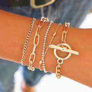 ブレスレット 5本セット レディース 女性 アクセサリー チェーン ラインストーン 鎖 華奢 細め おしゃれ 上品 かわいい シンプル メタル 金属 シルバーカラー ゴールドカラー キラキラ 細い ボールチェーン 重ね付け 普段使い 仕事場 高級感 大人