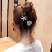 ヘアクリップ ヘアアクセサリー 2点セット くちばしクリップ 髪留め ヒトデ 貝殻 貝シェル ラメ キラキラ フェイクパール ヘアアレンジ まとめ髪 夏 海 海水浴 プール 水遊び 可愛い おしゃれ オレンジ ピンク ブルー イエロー