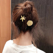 ヘアクリップ ヘアアクセサリー 2点セット くちばしクリップ 髪留め ヒトデ 貝殻 貝シェル ラメ キラキラ フェイクパール ヘアアレンジ まとめ髪 夏 海 海水浴 プール 水遊び 可愛い おしゃれ オレンジ ピンク ブルー イエロー