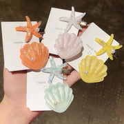 ヘアクリップ ヘアアクセサリー 2点セット くちばしクリップ 髪留め ヒトデ 貝殻 貝シェル ラメ キラキラ フェイクパール ヘアアレンジ まとめ髪 夏 海 海水浴 プール 水遊び 可愛い おしゃれ オレンジ ピンク ブルー イエロー
