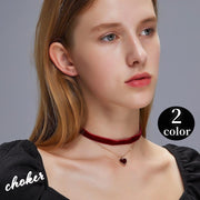 チョーカー ネックレス レディース 女性用 アクセサリー 首飾り ハート リボン ベルベット調 ゴールドカラー チェーン おしゃれ 可愛い きれい 上品