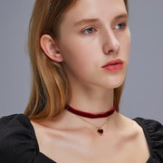 チョーカー ネックレス レディース 女性用 アクセサリー 首飾り ハート リボン ベルベット調 ゴールドカラー チェーン おしゃれ 可愛い きれい 上品
