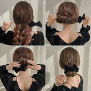 お団子メーカー シニヨンメーカー リボン ベロア調 シニヨンヘア ヘアワイヤー お団子 ヘアアレンジ まとめ髪 女性 レディース 女子 ヘアアクセサリー きれいめ 上品