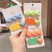 ヘアクリップ 髪留め 2種セット 2個セット キッズ 子供用 子ども用 女の子 ヘアアクセサリー ファッション雑貨 パッチンどめ くちばしクリップ ハート スター 星 楕円型 ピンク ブルー グリーン かわいい キュート ポップ カジュアル お揃い ペアルック