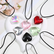 ネックレス ペンダント 首飾り レディース アクセサリー チョーカー 紐 コード 大きめハート型ビジュー クリア リボン 可愛い