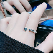 指輪 オープンリング 調節可能 アクセサリー レディース 女性 婦人 ラインストーン ハート かわいい おしゃれ カジュアル ギフト プレゼント 贈り物 ファッション雑貨