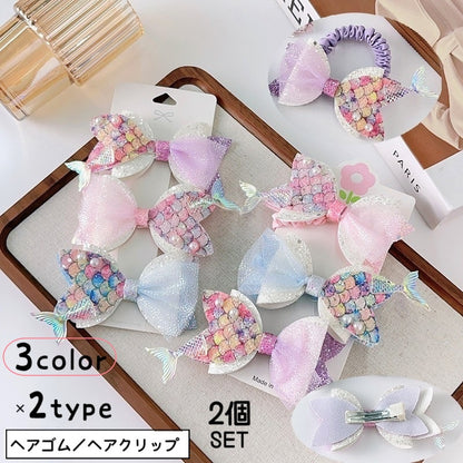 ヘアゴム ヘアクリップ 2個セット ヘアアクセサリー 髪飾り キッズ 商品画像