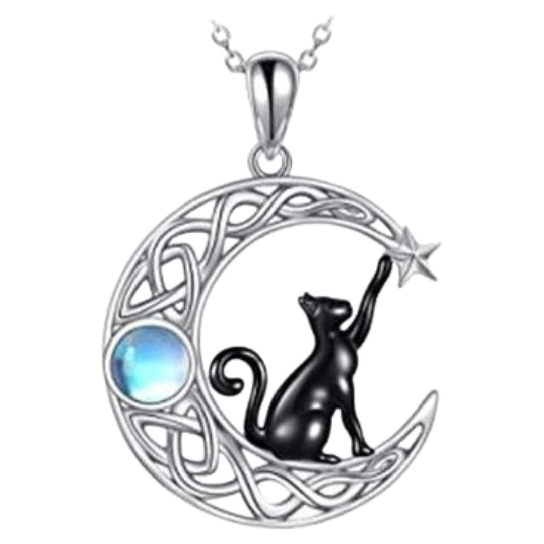 ネックレス レディース アクセサリー 黒猫 三日月 シルバーカラー チェーン シンプル キレイ かわいい