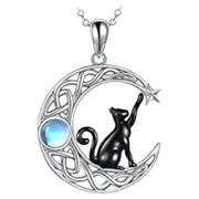 ネックレス レディース アクセサリー 黒猫 三日月 シルバーカラー チェーン シンプル キレイ かわいい