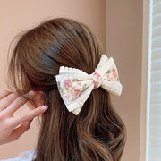 バレッタ ヘアクリップ 髪留め レディース 女性 ヘアアクセサリー ファッション雑貨 リボン 刺繍 レース シフォン生地 バラ 薔薇 ローズ ピンク ホワイト かわいい キュート ガーリー ロリータファッション ゴスロリ お嬢様風 お姫様風 コスプレ小物