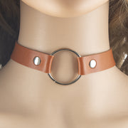チョーカー 首飾り レディース アクセサリー リング 丸 赤 黒 フェイクレザー パンク ガーリー 調節可能
