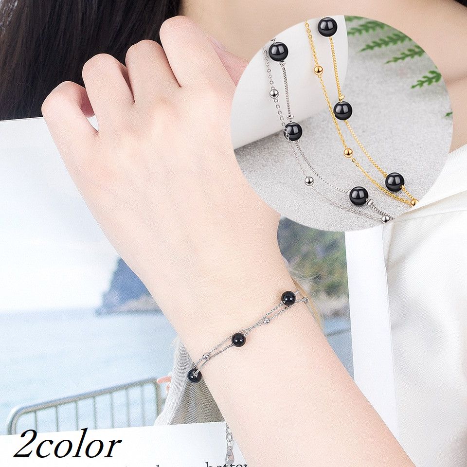 ブレスレット レディース アクセサリー 腕輪 プレゼント 誕生日 チャーム チェーン カラーストーン ビーズ 小さめ アジャスター 華奢 長さ調節可能 細い ベネチアンチェーン ボックスチェーン 小豆チェーン アズキチェーン 丸玉 珠 宝石風 天然石風 ブラック 普段使い お出かけ 上品 おしゃれ 女性 彼女 妻 嫁 大人女子 ガールズ 婦人 ギフト 贈り物 記念日 母の日