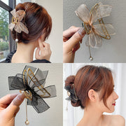 バンスクリップ ヘアクリップ ヘアアクセサリー レディース メッシュ リボン フェイクパール 揺れる ヘアアレンジ 髪飾り 髪留め かわいい おしゃれ 上品 綺麗 簡単 ファッション小物 女性用 婦人用