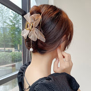 バンスクリップ ヘアクリップ ヘアアクセサリー レディース メッシュ リボン フェイクパール 揺れる ヘアアレンジ 髪飾り 髪留め かわいい おしゃれ 上品 綺麗 簡単 ファッション小物 女性用 婦人用