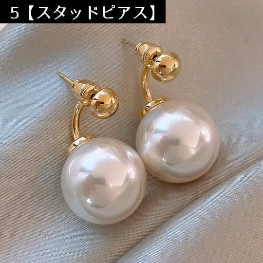 スタッドピアス フックピアス ハーフフープピアス ハート フェイクパール 女性 商品画像2