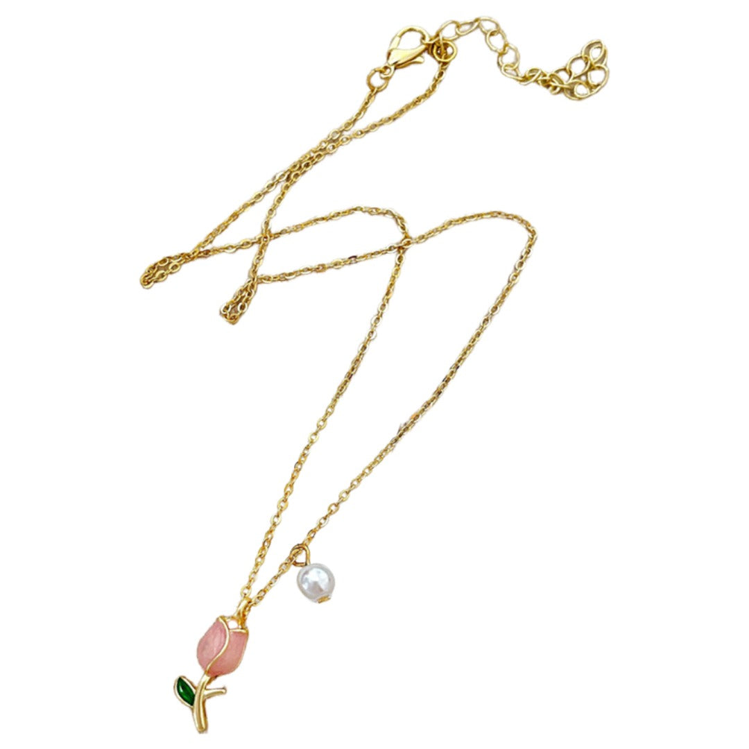 ネックレス ペンダント レディース アクセサリー チューリップ ゴールドカラー フェイクパール シンプル かわいい