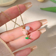 ネックレス ペンダント レディース アクセサリー チューリップ ゴールドカラー フェイクパール シンプル かわいい