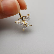 ボディピアス へそピアス レディース 女性 メンズ 男性 ユニセックス アクセサリー ファッション雑貨 カーブバーベル型 小さめ 控えめ ラインストーン 蝶 バタフライ ゴールドカラー シルバーカラー シンプル かわいい キュート おしゃれ プレゼント ギフト