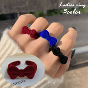 指輪 オープンリング レディース 女性用 アクセサリー リボン ベロア 存在感 太め カジュアル 可愛い おしゃれ おでかけ 普段使い プレゼント ブラック ブルー ワイン