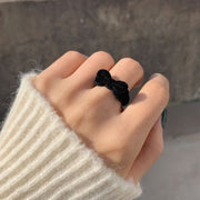 指輪 オープンリング レディース 女性用 アクセサリー リボン ベロア 存在感 太め カジュアル 可愛い おしゃれ おでかけ 普段使い プレゼント ブラック ブルー ワイン