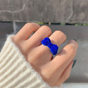 指輪 オープンリング レディース 女性用 アクセサリー リボン ベロア 存在感 太め カジュアル 可愛い おしゃれ おでかけ 普段使い プレゼント ブラック ブルー ワイン