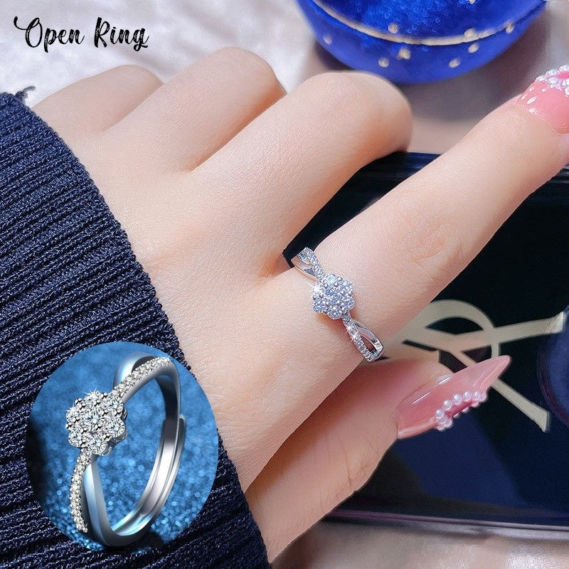 指輪 オープンリング レディース 女性 アクセサリー フラワー 花 ラインストーン クロス ファッション小物 ジュエリー シンプル おしゃれ かわいい ナチュラル プレゼント ギフト 銀色