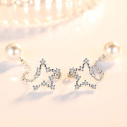 スタッドピアス レディース 女性用 アクセサリー シルバーカラー フェイクパール ロング チェーン 揺れる ラインストーン 星 スター 存在感 上品 華やか 耳飾り おしゃれ かわいい キュート プレゼント 婦人 パーティー 2次会 カジュアル 普段使い 誕生日 プレゼント ギフト 贈り物 記念日 お出かけ 婦人用 ファッション小物
