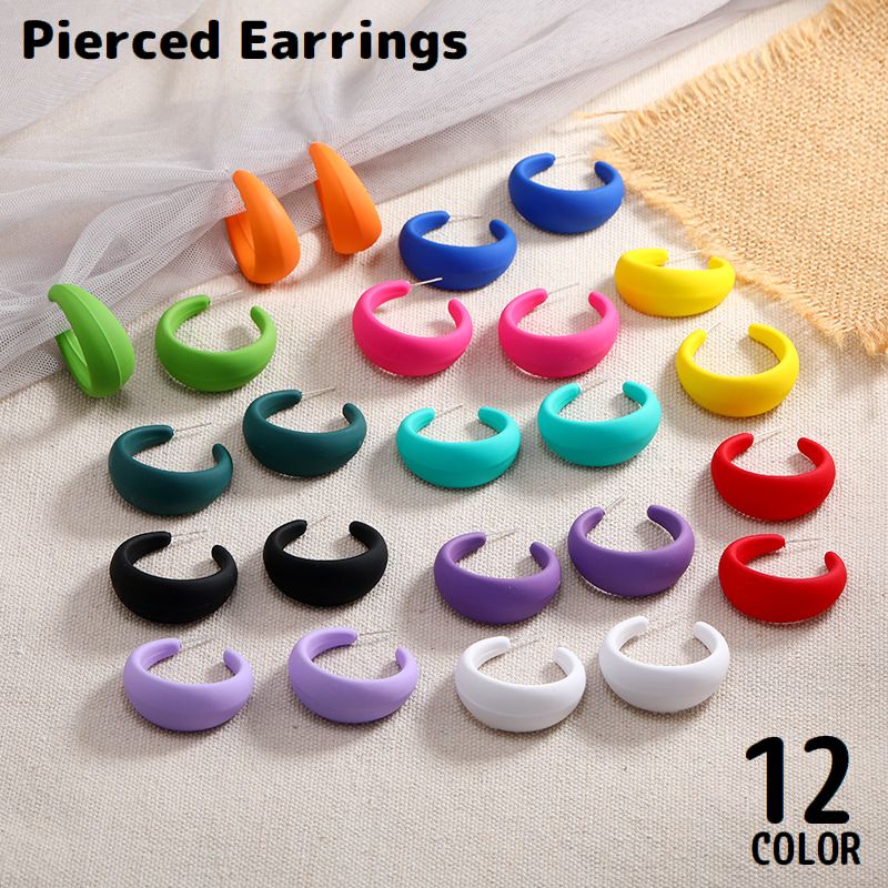 ピアス ハーフフープピアス レディース アクセサリー 耳飾り アクリル製 大きめ 大きい ハーフリング C型 プレゼント ギフト