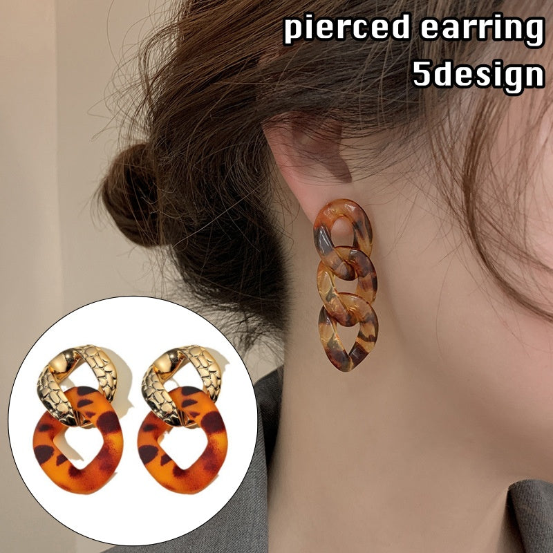 ピアス スタッドピアス レディース 女性 アクセサリー チェーン風 2連 3連 べっ甲柄 存在感 大ぶり お洒落 可愛い ギフト プレゼント