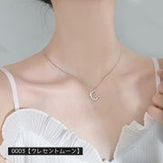 ネックレス ペンダント チャーム チェーンネックレス 首飾り レディース アクセサリー シンプル 上品 ラインストーン ゴールドカラー シルバーカラー 三日月 クローバー サークル フラワー