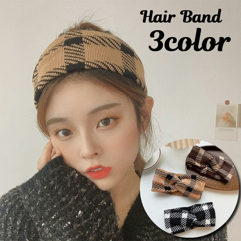 ヘアバンド ヘアアクセサリー レディース 女性用 ターバン まとめ髪 チェック柄 ニット素材 ねじり おしゃれ かわいい 普段使い お出かけ用 おウチ時間 リラックスタイム 洗顔 ファッション小物 大人女子