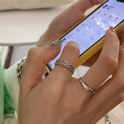 指輪 オープンリング レディース 女性 アクセサリー ファッション小物 編み模様 開口 シンプル おしゃれ かわいい カジュアル ナチュラル プレゼント ギフト 銀色