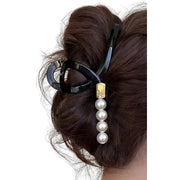 ヘアクリップ バンスクリップ レディース 女性 ヘアアクセサリー 大きめ 大ぶり まとめ髪 髪留め ヘアアレンジ フェイクパール パール調 ブラック 黒 ブラウン 茶 仕事 職場 大人 上品 シンプル ファッション小物