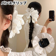 バンスクリップ ヘアクリップ 髪留め レディース 女性 ヘアアクセサリー ファッション雑貨 スカラップレース 大きめ 幅広 ボリューム感 フェイクパール フェミニン ガーリー 華やか 可愛い かわいい キュート おしゃれ