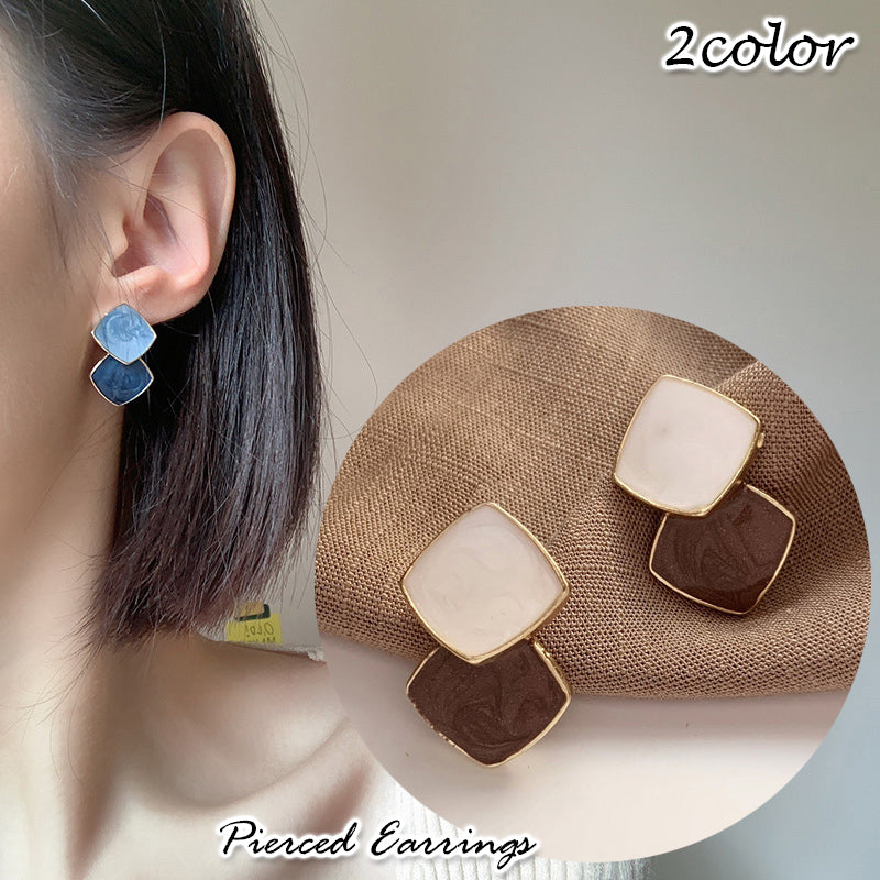スタッドピアス レディース アクセサリー 女性用 スクエア ツートン 四角 ひし形 おしゃれ かわいい 大人上品 きれいめ フェミニン エレガント スタイリッシュ お出かけ オフィス 通勤 デート カジュアル デイリー 婦人用