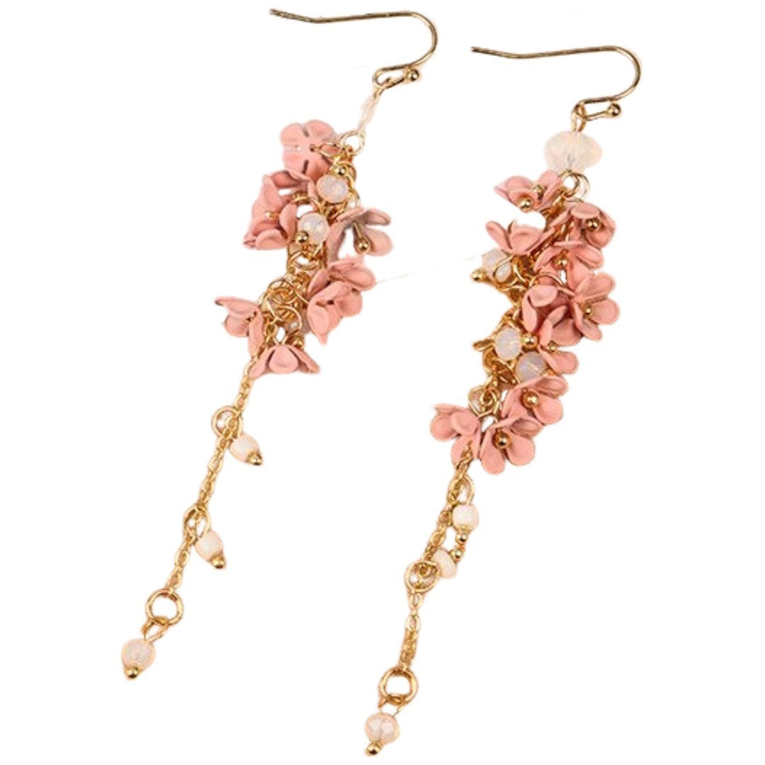 フックピアス イヤリング 単品 レディース 女性用 アクセサリー フラワーモチーフ ロング 揺れる お花 チェーン ビーズ ゴールドカラー 大人かわいい キュート カジュアル おしゃれ 耳飾り 普段使い 婦人 普段使い ファッション小物 プレゼント 誕生日 記念日 プチギフト イエロー ピンク ホワイト 白