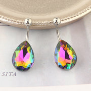 ボディピアス へそピアス 14G 単品 1個 レディース 女性 アクセサリー バーベル型 雫 ドロップ型 へそピ ヘソピ ラインストーン キラキラ バナナバーベル カーブバーベル 1.6mm 14ゲージ お洒落 可愛い 格好いい プレゼント ギフト 贈り物