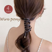 ワイヤーポニー ヘアワイヤー コードリボン ヘアアクセサリー レディース フェイクレザー レザー調 ヘアーアレンジ 巻き付け 簡単 おしゃれ 大人かわいい カジュアル ブラウン ブラック ホワイト