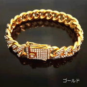 ブレスレット アンクレット 手首 足首 喜平チェーン 喜平ブレスレット ラインストーン バックル ゴージャス アクセサリー ジュエリー レディース メンズ シンプル おしゃれ カジュアル ゴージャス エレガント 上品 男女兼用 ユニセックス ゴールドカラー シルバーカラー ピンクゴールド 12.5mm キラキラ