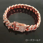 ブレスレット アンクレット 手首 足首 喜平チェーン 喜平ブレスレット ラインストーン バックル ゴージャス アクセサリー ジュエリー レディース メンズ シンプル おしゃれ カジュアル ゴージャス エレガント 上品 男女兼用 ユニセックス ゴールドカラー シルバーカラー ピンクゴールド 12.5mm キラキラ