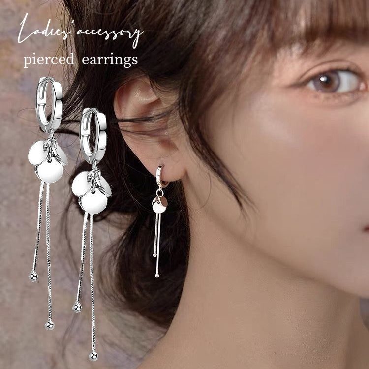ピアス 両耳用 フープピアス アクセサリー レディース 女性 揺れる チェーン ロング プレート タッセル おしゃれ かわいい ファッション雑貨 ギフト プレゼント 贈り物