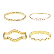 指輪 リング 5個セット オープンリング レディース アクセサリー 細め フェイクパール シンプル おしゃれ かわいい ギフト プレゼント 贈り物 波型 ウェーブ ねじり 女性用 婦人用 ファッション小物