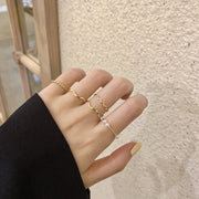 指輪 リング 5個セット オープンリング レディース アクセサリー 細め フェイクパール シンプル おしゃれ かわいい ギフト プレゼント 贈り物 波型 ウェーブ ねじり 女性用 婦人用 ファッション小物
