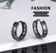 ピアス メンズ レディース アクセサリー フープ ローマ数字 小さめ おしゃれ かっこいい カジュアル プレゼント ギフト 贈り物 ストリート ブラック シルバーカラー 黒