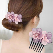 Eコーム レディース 女性 ヘアアクセサリー ファッション雑貨 シフォン フェイクパール 花 フラワー ピンク ブルー 華やか かわいい キュート おしゃれ